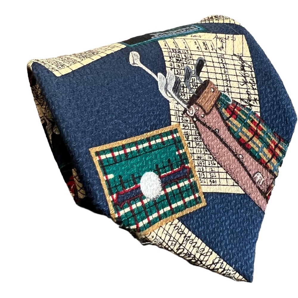 2/$15 E. Magrath novelty golf pattern mens neck tie all silk